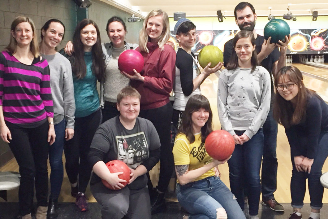 Portland State University NSSLHA chapter members bowling