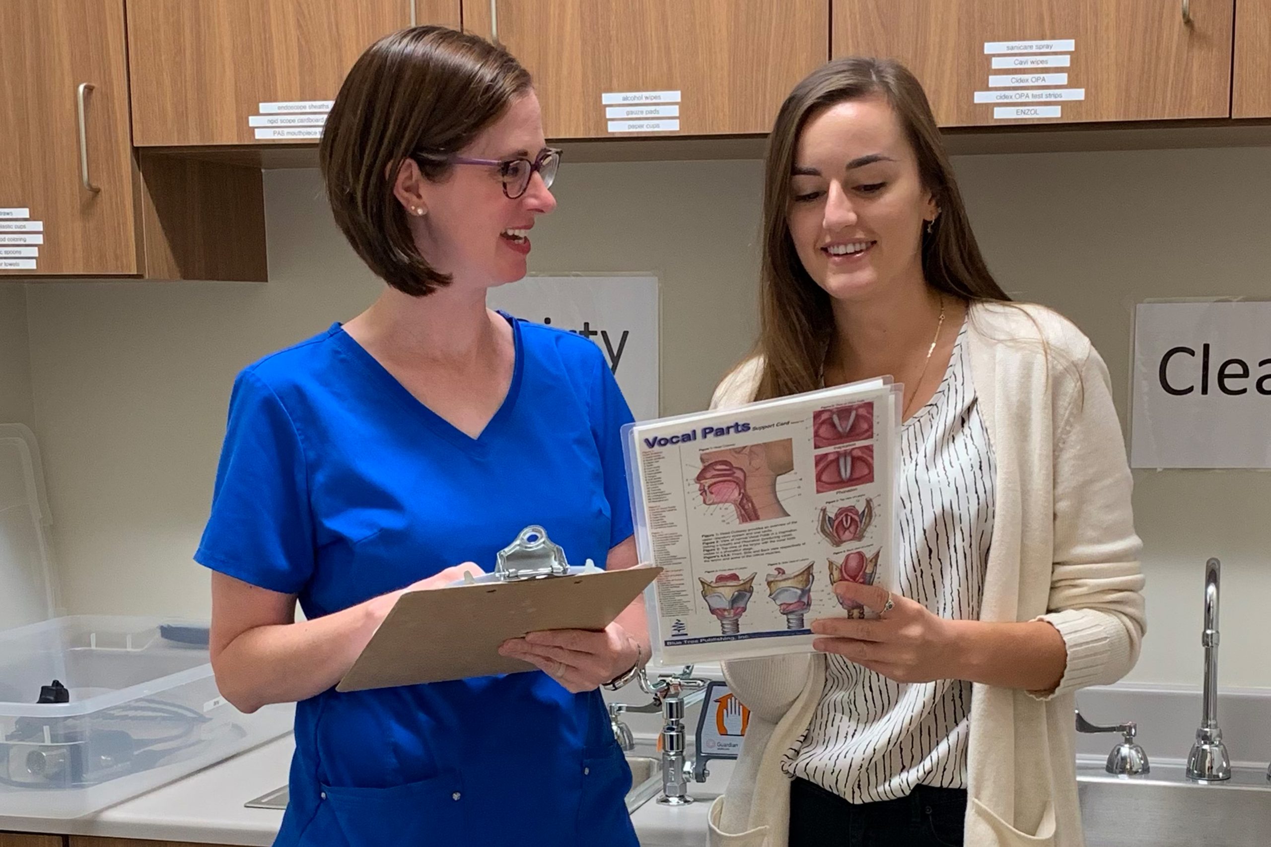 Jordan Hazelwood, PhD, CCC-SLP, assistant professor of speech-language pathology, and Leanna Pollack, undergrad senior of CSD at Appalachian State University