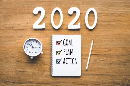 Goal-plan-action notebook on table for 2020
