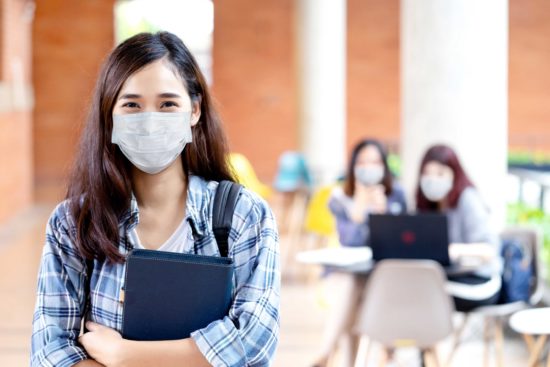 College students wearing masks on campus